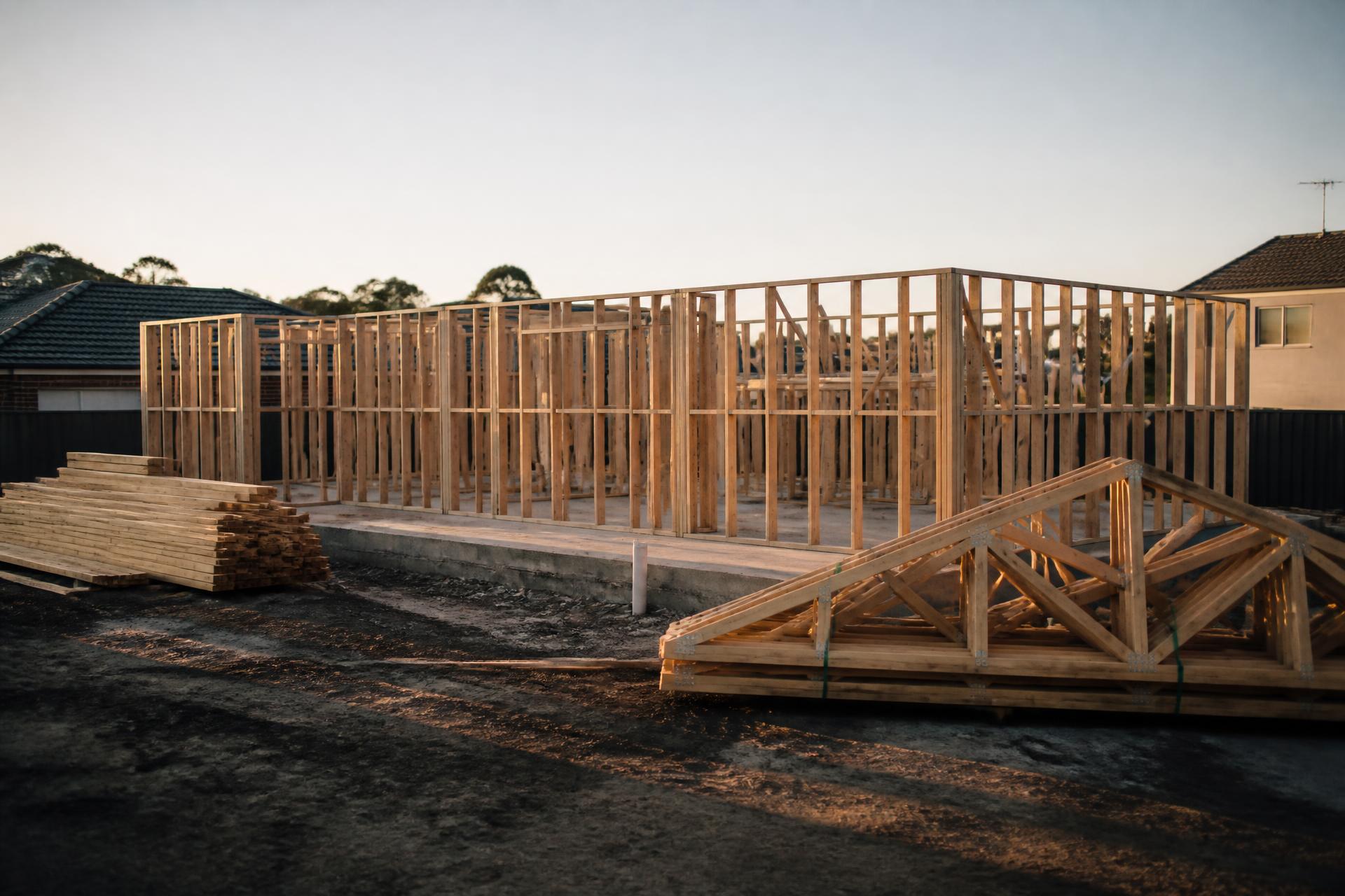 Coastal Construction carpenters standing timber wall frames on an Adelaide build